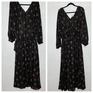 Floral and gold micro dotted Long sleeve maxi dress XL